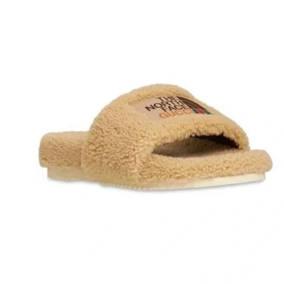 New GUCCI x The North Face Shearling fur slides men’s Sandals